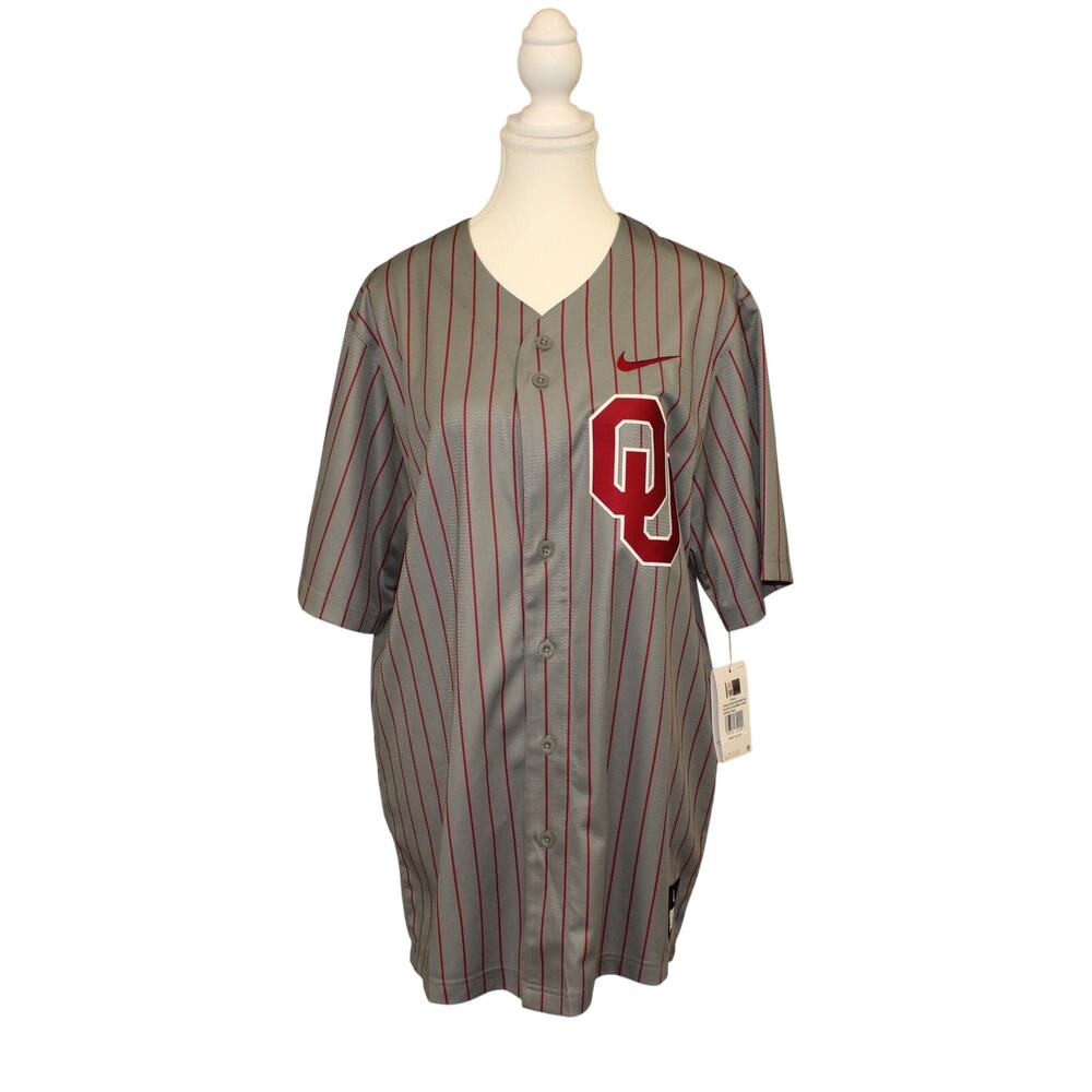 Nike Mens Medium Gray/Crimson Oklahoma Sooners Pinstripe Replica Jersey NWT